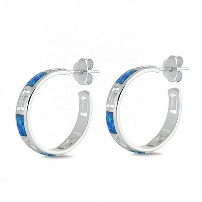 Bán Buôn Tùy Chỉnh Bạc 925 Màu Xanh Opal Hy Lạp Chìa Khóa Nửa Đôi Khuyên Tai Vòng Cho Nữ