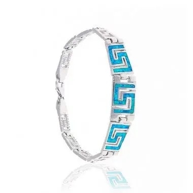 Phong Cách Hy Lạp Trang Sức Bạc 925 Hy Lạp Chìa Khóa Xanh Lửa Opal Đá Quý Lắc Tay Vòng Tay Opal Xanh