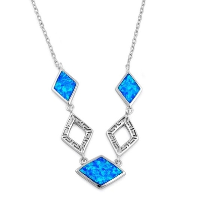 Trang sức bạc đính đá kim cương, vòng cổ đá opal Hy Lạp Blue Lab