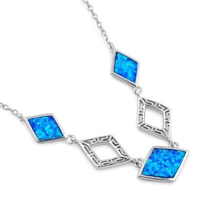 Trang sức bạc đính đá kim cương, vòng cổ đá opal Hy Lạp Blue Lab