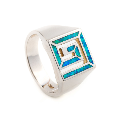 Trang sức Opal Hy Lạp cổ điển tự nhiên với nhẫn đính hôn bằng bạc 925