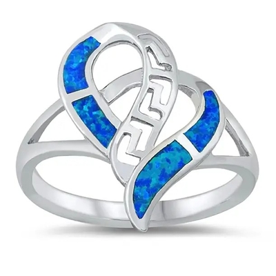 Trang sức thiết kế kiểu Hy Lạp bằng bạc 925, nhẫn cưới đính hôn Blue Opal Meandros