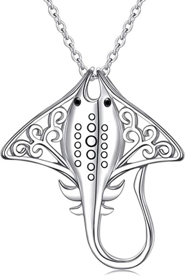 Mỹ 925 Sterling Bạc Sting Ray Đính Hạt Mặt Dây Chuyền Vòng Cổ