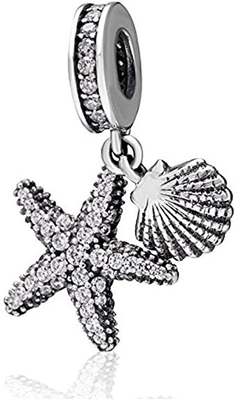 Charm Treo Sao Biển &amp; Vỏ Sò Biển - Bạc 925 - Vòng Tay Đính Hạt Phong Cách Châu Âu