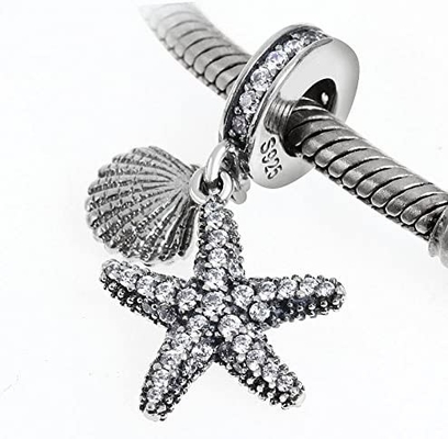 Charm Treo Sao Biển &amp; Vỏ Sò Biển - Bạc 925 - Vòng Tay Đính Hạt Phong Cách Châu Âu