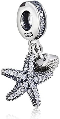 Charm Treo Sao Biển &amp; Vỏ Sò Biển - Bạc 925 - Vòng Tay Đính Hạt Phong Cách Châu Âu