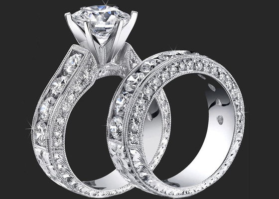 Nhẫn Cưới Đính Hôn Kim Cương Tròn 14K Chứng Nhận GH VS1 GIA
