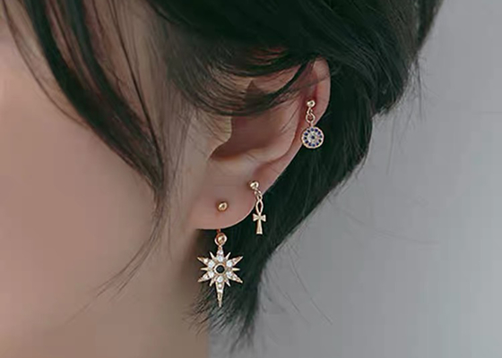 Hoa tai sụn kim cương vàng 0,126ct 14k, 14 chiếc khuyên tai xoắn xuyên thấu OEM