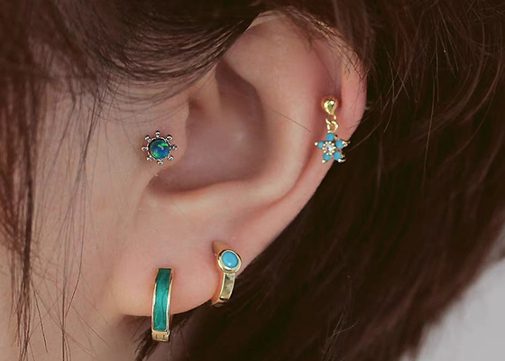 Hoa tai sụn kim cương vàng 0,126ct 14k, 14 chiếc khuyên tai xoắn xuyên thấu OEM