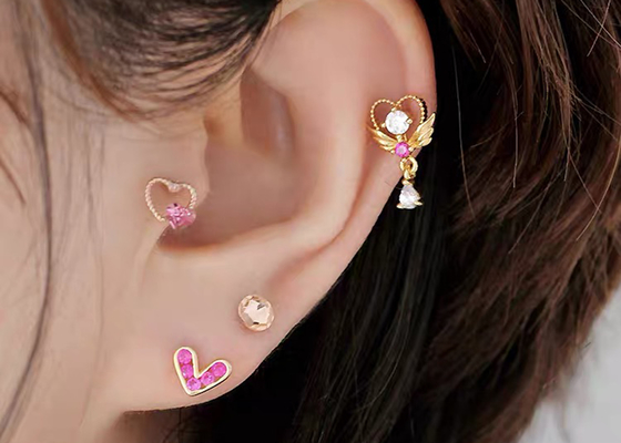 Hoa tai sụn kim cương vàng 0,126ct 14k, 14 chiếc khuyên tai xoắn xuyên thấu OEM