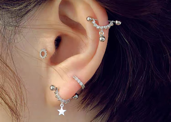 Hoa tai sụn kim cương vàng 0,126ct 14k, 14 chiếc khuyên tai xoắn xuyên thấu OEM