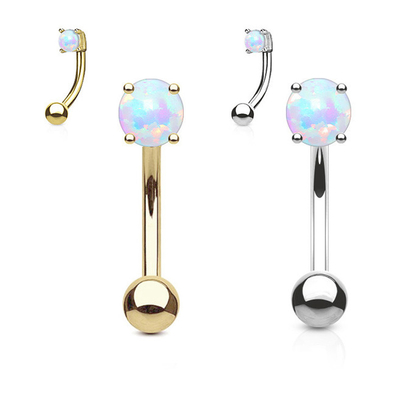 Chiều dài 25mm Đinh tán mũi bằng vàng 18k, Vòng xỏ lỗ mũi OEM với Opal linh sam trắng