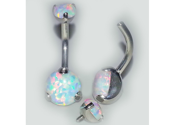 Chiều dài 25mm Đinh tán mũi bằng vàng 18k, Vòng xỏ lỗ mũi OEM với Opal linh sam trắng