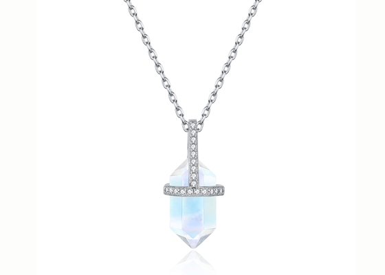 Vòng cổ mặt trăng tự nhiên hình lục giác, Dây chuyền dây chuyền vàng 14k Chiều dài 14 inch