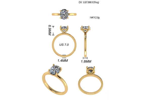 Hình bầu dục Cắt 2.1 Carat Kích thước nhẫn kim cương OV9X7MM Loại cài đặt không giới hạn