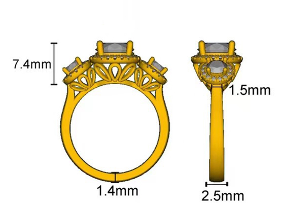 Vòng đính hôn kim cương Halo 2.1ct 3 Đá Loại cài đặt RD7MM