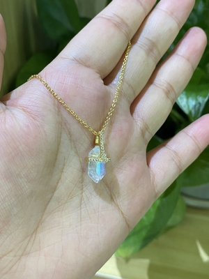 Vòng cổ mặt trăng tự nhiên hình lục giác, Dây chuyền dây chuyền vàng 14k Chiều dài 14 inch