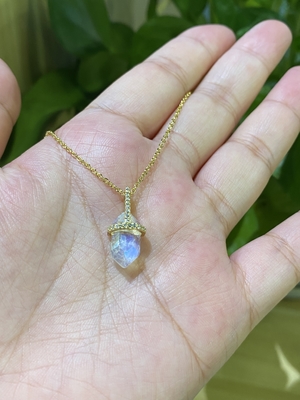 Vòng cổ mặt trăng tự nhiên hình lục giác, Dây chuyền dây chuyền vàng 14k Chiều dài 14 inch