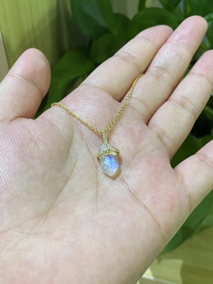 Vòng cổ mặt trăng tự nhiên hình lục giác, Dây chuyền dây chuyền vàng 14k Chiều dài 14 inch