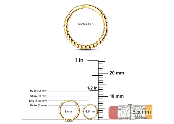Dây thừng xoắn 14k Nhẫn vàng 18G, Dụng cụ bấm lỗ mũi để làm quà tặng