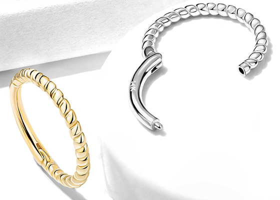 Dây thừng xoắn 14k Nhẫn vàng 18G, Dụng cụ bấm lỗ mũi để làm quà tặng