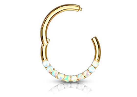 Bản lề xỏ lỗ 14k Gold Clicker Hoop 1.2mm × 10mm với Opal trắng