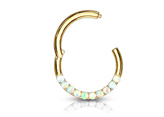 Bản lề xỏ lỗ 14k Gold Clicker Hoop 1.2mm × 10mm với Opal trắng
