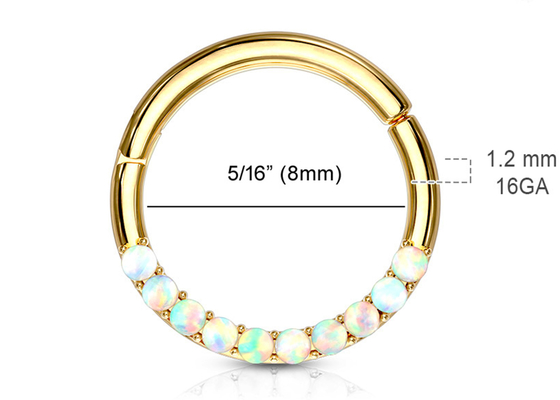 Bản lề xỏ lỗ 14k Gold Clicker Hoop 1.2mm × 10mm với Opal trắng