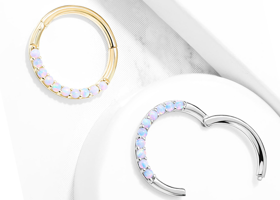 Bản lề xỏ lỗ 14k Gold Clicker Hoop 1.2mm × 10mm với Opal trắng