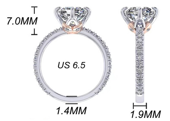 Vòng kim cương vàng trắng OEM 18k, Vòng đính hôn cắt đệm 8,13 × 7,87 × 5,13mm