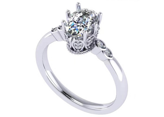 Nhẫn đính hôn vàng trắng 18k cắt hình bầu dục 8.0 × 6.0mm Kích thước ODM