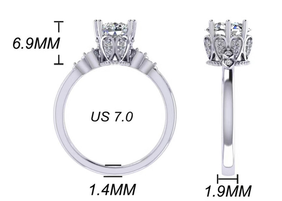 Nhẫn đính hôn vàng trắng 18k cắt hình bầu dục 8.0 × 6.0mm Kích thước ODM