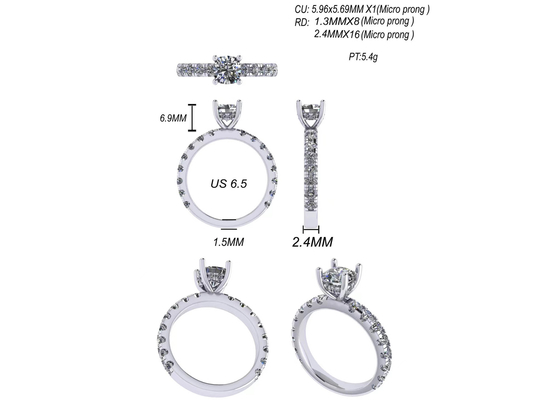 Đồ trang sức bằng vàng rắn 6x6mm 14k, 24 chiếc nhẫn đính hôn kim cương tự nhiên 1,44ct
