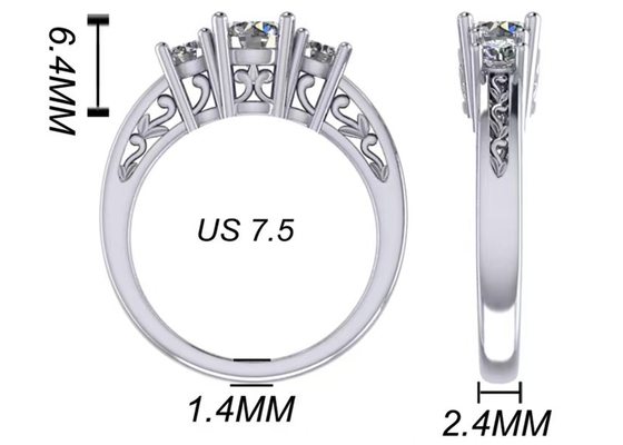 Đồ trang sức bằng vàng rắn 0,8ct 14k, Vòng ba đá kim cương RD5,85mm