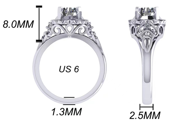 Nhẫn đính hôn bằng kim cương được làm bằng vàng trắng Lab Made Brilliant Cut 1ct RD6.5MM kích thước