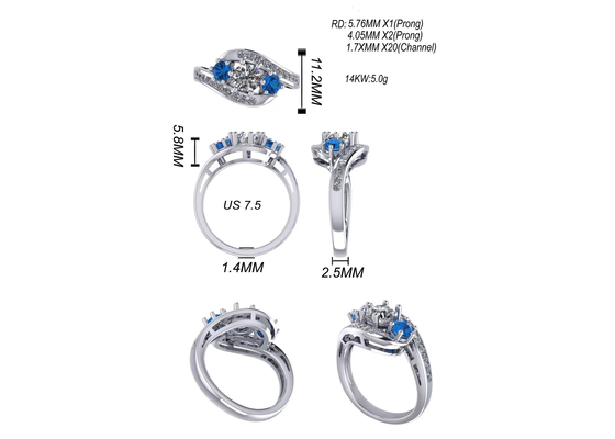 0,8 Carat Kiểu cài đặt vòng Topaz xanh lam tự nhiên cho sự đính hôn