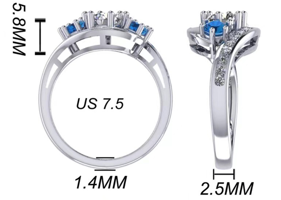 0,8 Carat Kiểu cài đặt vòng Topaz xanh lam tự nhiên cho sự đính hôn