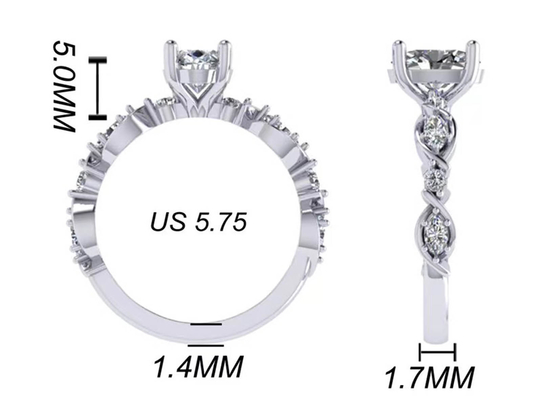 Nhẫn đính hôn kim cương vàng trắng 18k 6.4mm, nhẫn kim cương hình bầu dục OEM ODM