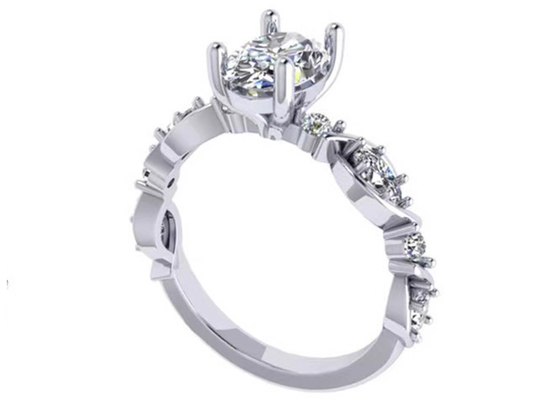 Nhẫn đính hôn kim cương vàng trắng 18k 6.4mm, nhẫn kim cương hình bầu dục OEM ODM