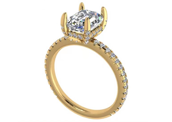 Nhẫn vàng hồng 18K Emerald Cut Wiith 7,58 × 5,83mm Kim cương tự nhiên kích thước OEM