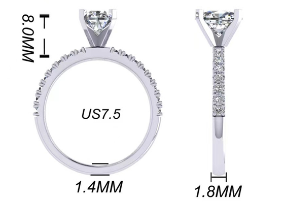 Cắt tròn 1,5 Carat Nhẫn kim cương hình bầu dục 2,45g Trọng lượng OV8 × 6MM Kích thước cho lễ đính hôn