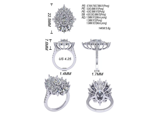 1.5ct 49 cái Cổ điển Halo Kim cương Nhẫn đính hôn Vàng Trắng Màu Mạ ODM