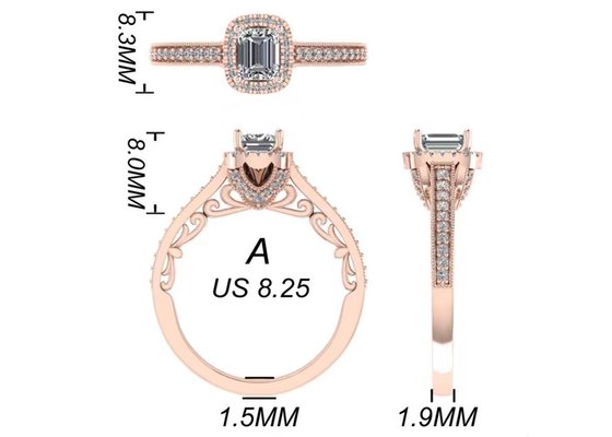 Trang sức vàng khối 0,8ct 14K, bộ nhẫn đính hôn bằng vàng hồng RA5,6 × 4,5MM