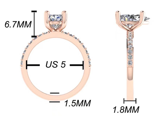 Nhẫn cưới vàng hồng 18k cắt lê 10,67x7,23x4,1mm cho lễ đính hôn