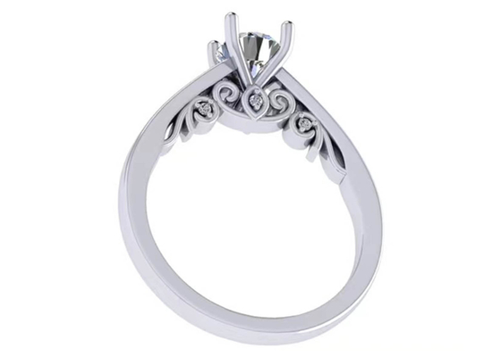 Claw Setting Nhẫn cưới vàng trắng 18k, Nhẫn kim cương cắt tròn rực rỡ GIA 5.35mm