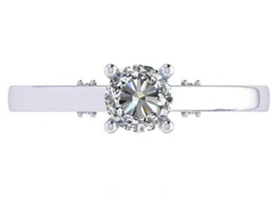 Claw Setting Nhẫn cưới vàng trắng 18k, Nhẫn kim cương cắt tròn rực rỡ GIA 5.35mm
