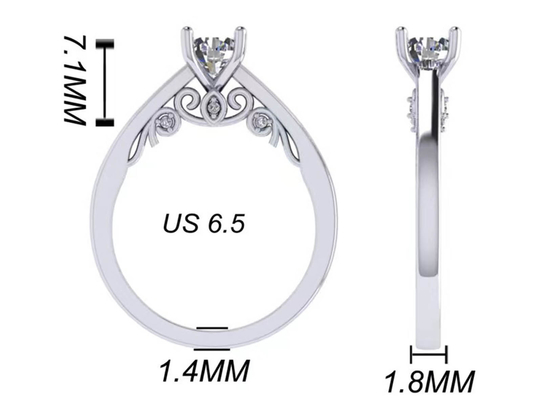Claw Setting Nhẫn cưới vàng trắng 18k, Nhẫn kim cương cắt tròn rực rỡ GIA 5.35mm