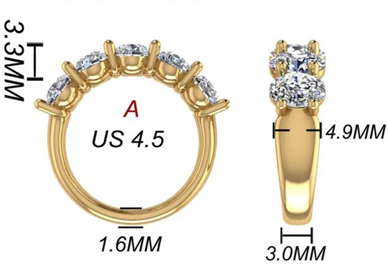 Nhẫn vàng hồng 18K kim cương hình bầu dục Kích thước 6,43x 4,7x 3,03mm cho Lễ kỷ niệm