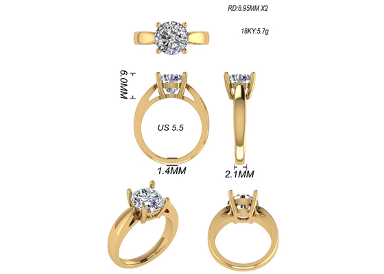 Đặt tay Đồ trang sức bằng vàng nguyên khối 14K, Nhẫn kim cương Solitaire tự nhiên cắt tròn 2,7ct