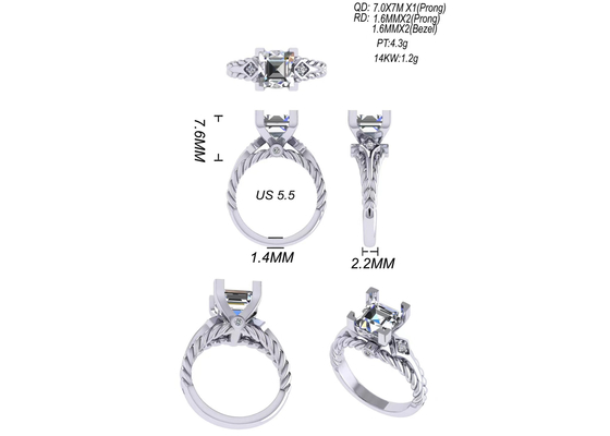 Nhẫn hứa hẹn bằng đá quý kim cương Moissanite Công chúa cắt bằng vàng 14K